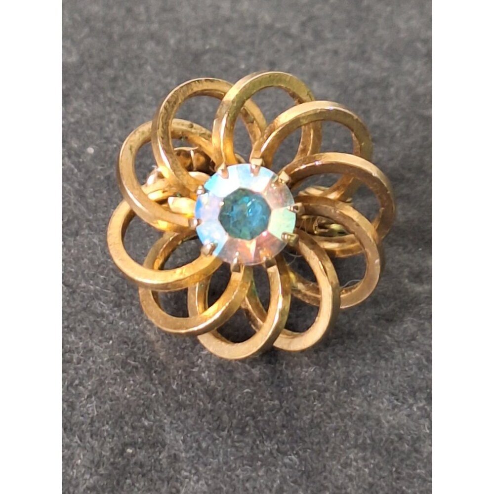 Vintage 1969 Signed Sarah Coventry  Mystic Blue Rivoli Floral Brooch & Earrings - Picture 15 of 16